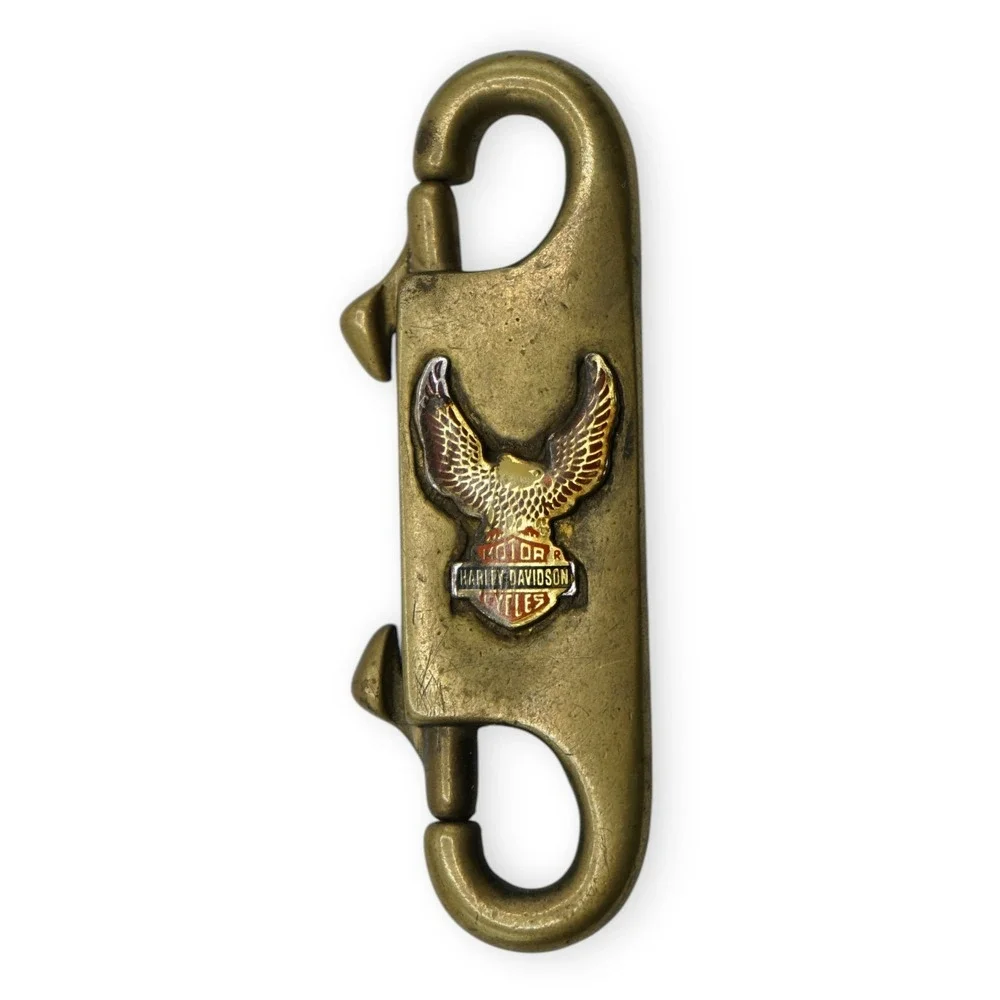 Vintage Brass Harley Davidson Eagle Double Spring Clip Keychain